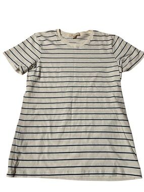 Nili Lotan White Cream Short Sleeve Striped Tee with Navy Stripes